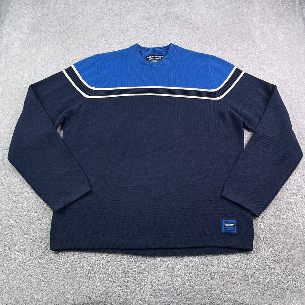 Vintage Abercrombie and Fitch Sweater Mens XL Blue Crewneck Pullover Y2K Retro